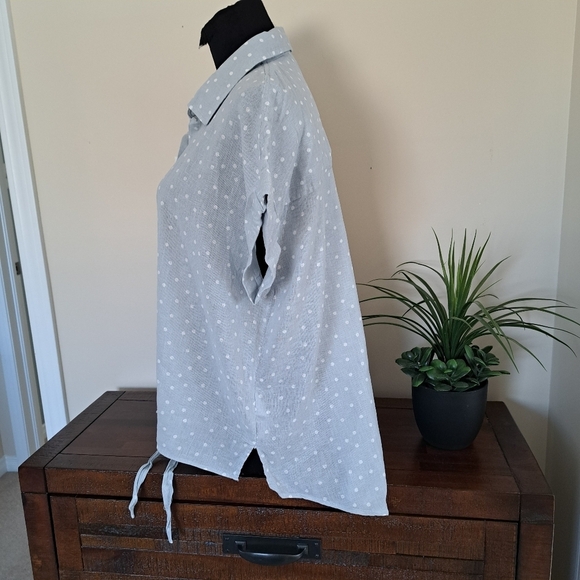 ❤️ NWT Jachs Girlfriend Short Sleeved Linen Blend Blouse Large Polka-dot Top - Picture 2 of 13